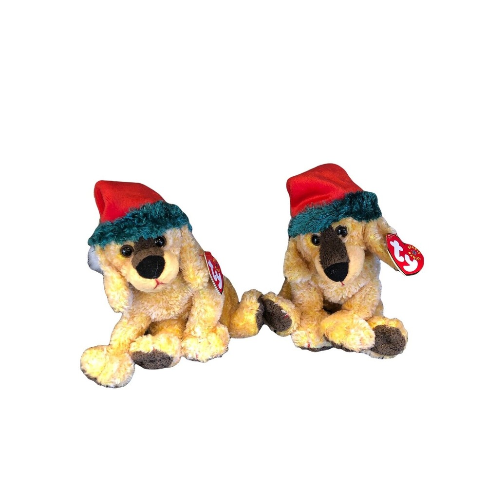 Lot Of 2 TY The Beanie Babies Collection 2001 Jinglepup Christmas 7'' tags Plush